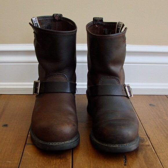 Frye Brown Leather Engineer Boot Booties Harness Moto Grunge Buckle Strap Size 8 - Picture 9 of 16